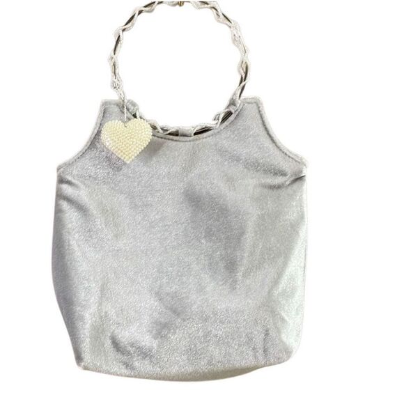 VICTORIA’s SECRET Silver Purse Tote Crushed Velvet Silvertone Pearl Wrap Handle - Picture 2 of 11